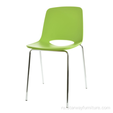 PP Пластиковая оболочка столовые стулья металлические хромированные ножки